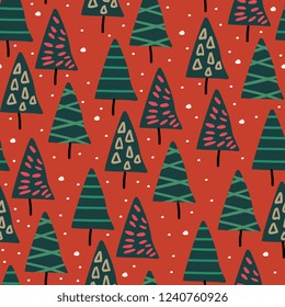Christmas tree seamless pattern vector illustration. Trendy drawing holiday decoration background colorful for wallpaper and fashion textile print.
