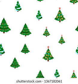 Christmas Tree Seamless Pattern Vector. Winter Holiday. Green December Decor. Cute Graphic Texture. Textile Backdrop. Colorful Background Illustration