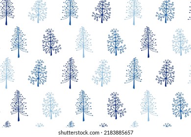 Christmas tree seamless pattern vector holiday illustration. X-mas abstract trees isolates on white background. Hand drawn plant cartoon endless design. Wrapping paper print pattern. Conical plants.