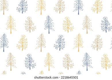 Christmas tree seamless pattern vector holiday illustration. New year spruce trees isolates on white background. Hand drawn plant cartoon endless design. Fabric print pattern. Simple nature.