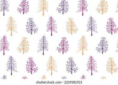 Christmas tree seamless pattern vector holiday illustration. X-mas abstract trees isolates on white background. Hand drawn plant cartoon endless design. Gift wrapper print pattern. Simple nature.