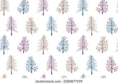 Christmas tree seamless pattern vector holiday illustration. X-mas abstract trees isolates on white background. Hand drawn plants cute endless design. Wrapping paper print pattern. Simple nature.