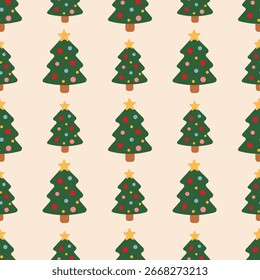 Christmas Tree Seamless Pattern Vector Illustration. Ideal for holiday designs, wrapping paper, and festive backgrounds.