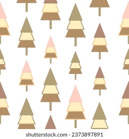 Árbol de Navidad, patrón sin costuras, fondo blanco. Venado forestal, abeto verde, abetos. Ilustración del vector