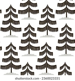 Christmas tree seamless pattern. Winter forest hand drawn graphic Noel print, New year holidays decoration, black and white background with fir tree, wallpaper, wrapping paper design, gift wrap