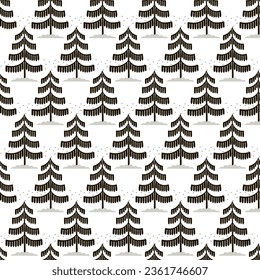 Christmas tree seamless pattern. Winter forest hand drawn graphic Noel print, New year holidays decoration, black and white background with fir tree, wallpaper, wrapping paper design, gift wrap