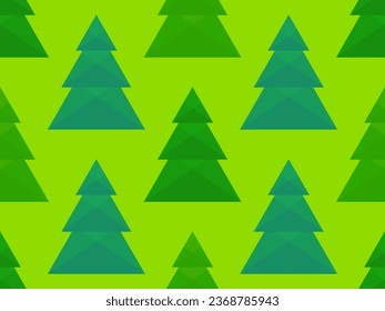 Christmas tree seamless pattern. Xmas forest pine trees modern style on green background. Festive design for wallpaper and banners. Vector illustration