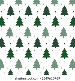 Christmas tree seamless pattern.Repeat pattern with green pine tree isolated on white background.Vector graphic illustration wallpaper.