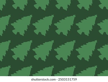 Christmas tree seamless patterns on a green background. For cards, frames, posters, book covers, textiles, wallpaper, wrapping and fabric. 
