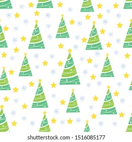 Christmas Tree Seamless Pettern Template, Green, Snow, Holidays