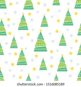 Christmas Tree Seamless Pettern Template, Green, Snow, Holidays