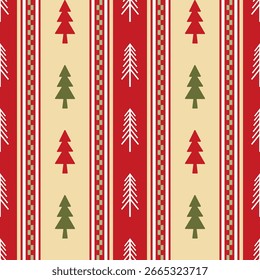 Weihnachtsbaum nahtlos gestreifte Muster mit rot, grün und beige. Wallpaper der Saison Grüße.