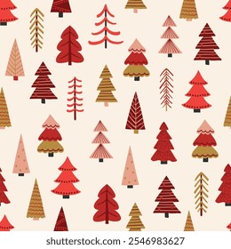 Christmas tree seamless texture in cartoon style. Wallpaper and wrapping paper design. Vector illustration