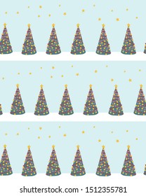 Christmas tree seamless vector background. Decorative hand drawn repeating Winter holiday pattern for Christmas decoration, banners, ribbons, greeting cards, digital scrapbooking