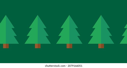 Christmas tree seamless vector border. Green fir trees on a green background.