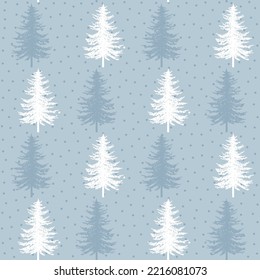 Motif vectoriel harmonieux d'arbre de Noël. Impression de Noël à l'aquarelle, pins gelés d'hiver sur fond bleu, fond d'écran, création de papier à envelopper