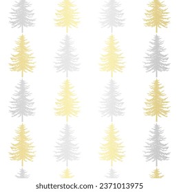 Christmas tree seamless vector pattern. Watercolor Noel firs print, winter frozen pine trees on blue background, wallpaper, wrapping paper design