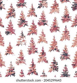 Christmas Tree Seamless Vector Patterns. Winter seamless pattern for christmas textile, paper and wrapping. Black, red and yellow colorful tree pattern on white background.