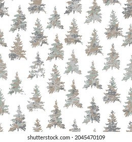 Christmas Tree Seamless Vector Patterns. Winter seamless pattern for christmas textile, paper and wrapping. Grey, beige and green colorful tree pattern on white background