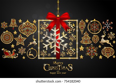 Christmas Tree Set 26 options templates with gold patterned and crystals on background color.
