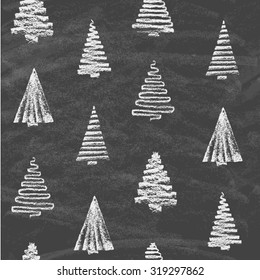 Christmas Tree Set Background.  Trendy Design Template on blackboard. Seamless background.  Vector illustration.