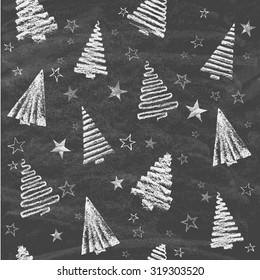 Christmas Tree Set Background. Trendy Design Template on blackboard. Seamless background. Vector illustration