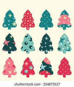 Christmas tree set, can be used as a card design or background
