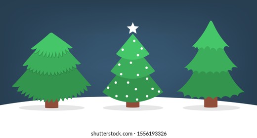 Christmas tree set. Collection of green fir for christmas and new year celebration. Isolated flat vector illustration