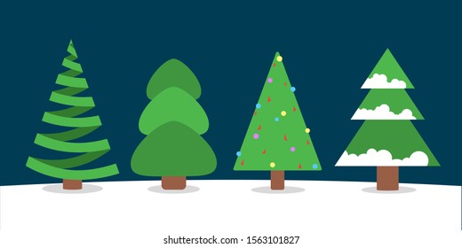 Christmas tree set. Collection of green fir for christmas and new year celebration. Isolated flat vector illustration