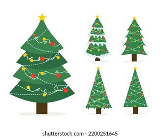 Weihnachtsbaum-Set. Kollektion von grüner Tanne für Weihnachten und neue Jahresfeier