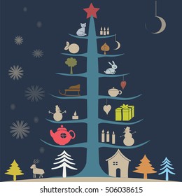 Christmas tree and a set of Christmas decorations
