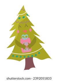 Christmas tree of set in flat cartoon design. Demonstration of the festive spirit with the endearing presence of a cute Christmas tree character. Vector illustration.