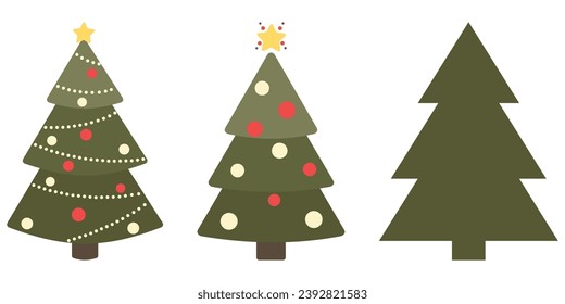 Christmas tree set flat icon isolated on white background.