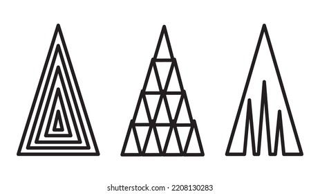 Weihnachtsbaum-Set. Geometrische Form, Dreieck. Vektorgrafik