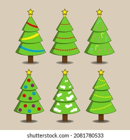 Árbol de Navidad Conjunto de árboles verdes. Elementos de diseño de vacaciones en árboles de invierno. Estilo de caricatura. Vector aislado
