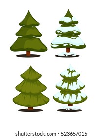 Christmas tree Set of christmas green trees. Winter christmas tree holiday design elements: xmas fir with snow. Christmas tree Cartoon style. Isolated vector.