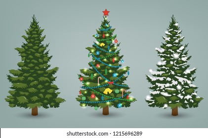 Christmas tree set for greeting card, invitation, banner and web design. Vector illustration