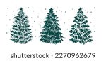 Christmas tree set, Hand drawn illustrations