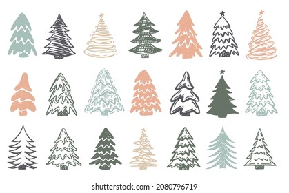 Christmas tree set, Hand drawn illustrations.