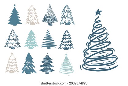Christmas tree set, Hand drawn illustrations.