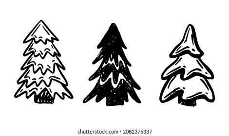 Christmas tree set, Hand drawn illustrations.