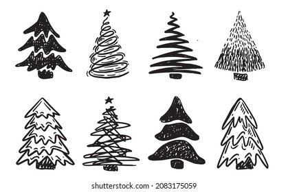 Christmas tree set, Hand drawn illustrations.