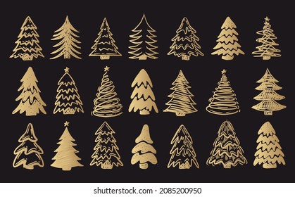 Christmas tree set, Hand drawn illustrations.	