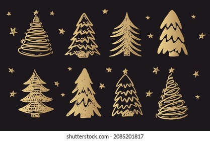 Christmas tree set, Hand drawn illustrations.	