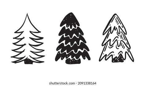 Christmas tree set, Hand drawn illustrations.