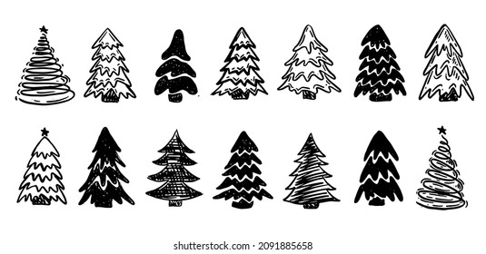 Christmas tree set, Hand drawn illustrations.