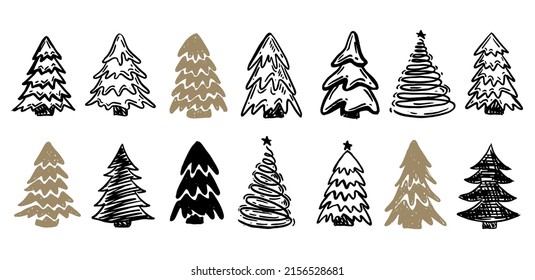 Weihnachtsbaumset, handgezeichnete Illustrationen.	