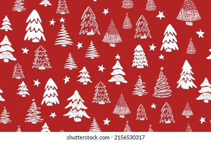 Conjunto de árboles de Navidad, ilustraciones dibujadas por la mano.	