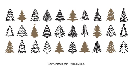 Christmas tree set, Hand drawn illustrations.