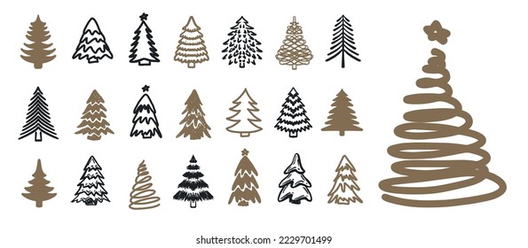 Weihnachtsbaumset, handgezeichnete Illustrationen.	